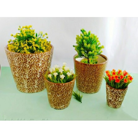 4 Wooden Texture Ceramic Pots